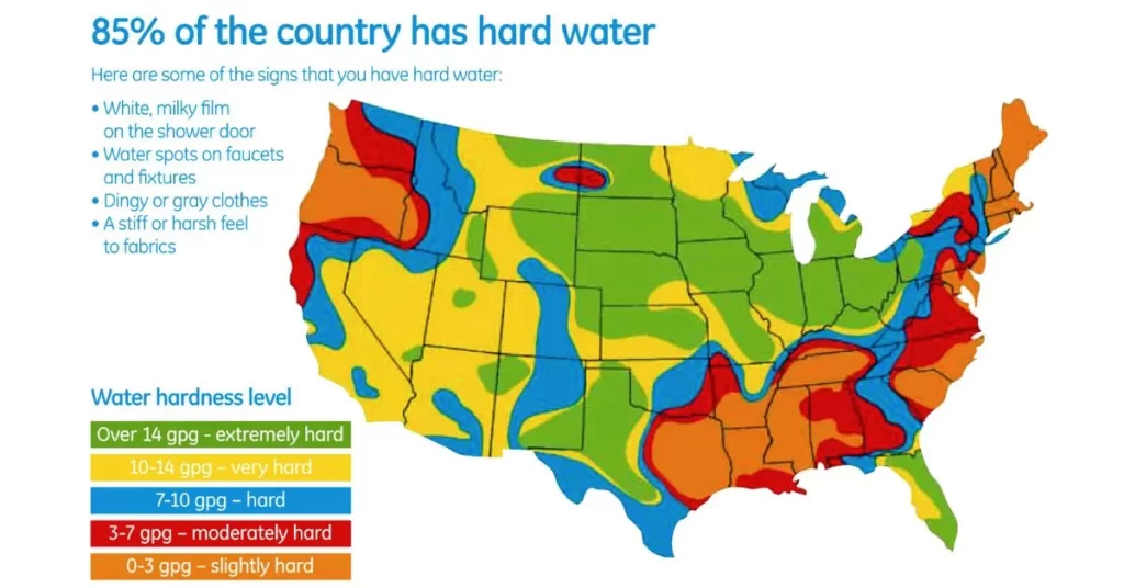 US map to know hard water level